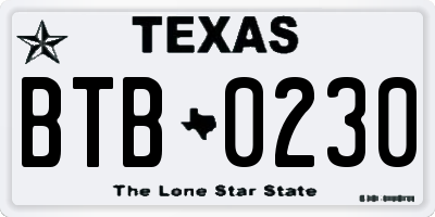 TX license plate BTB0230