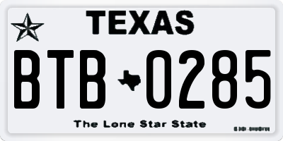 TX license plate BTB0285