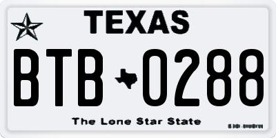 TX license plate BTB0288