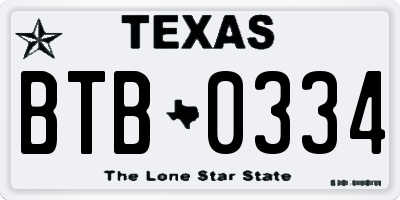 TX license plate BTB0334