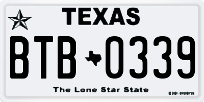 TX license plate BTB0339