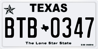 TX license plate BTB0347