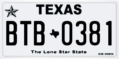 TX license plate BTB0381