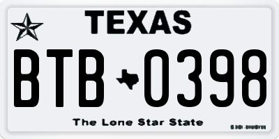 TX license plate BTB0398