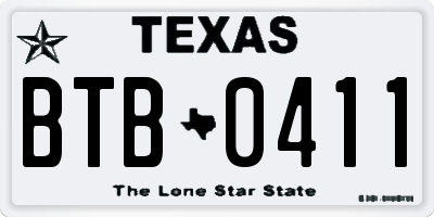 TX license plate BTB0411