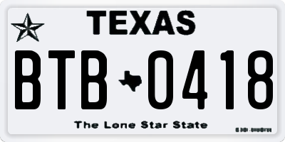 TX license plate BTB0418