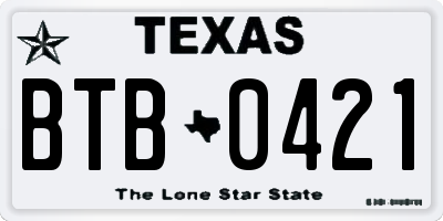 TX license plate BTB0421