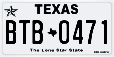 TX license plate BTB0471