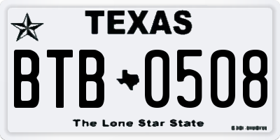 TX license plate BTB0508