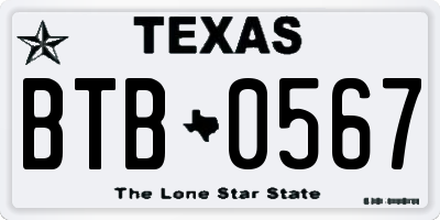 TX license plate BTB0567