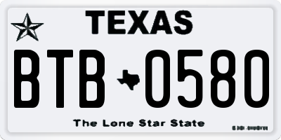 TX license plate BTB0580