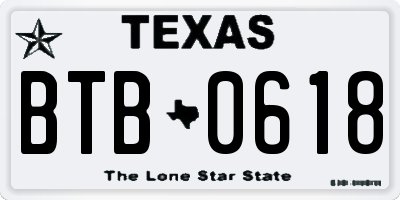 TX license plate BTB0618