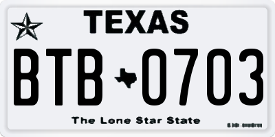 TX license plate BTB0703