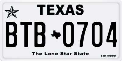 TX license plate BTB0704