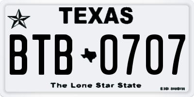 TX license plate BTB0707