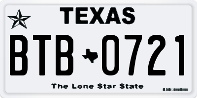 TX license plate BTB0721