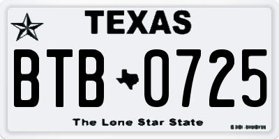 TX license plate BTB0725
