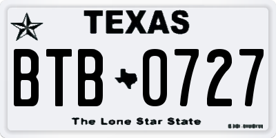 TX license plate BTB0727