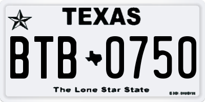 TX license plate BTB0750