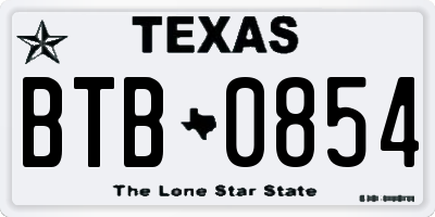 TX license plate BTB0854
