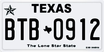 TX license plate BTB0912