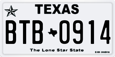 TX license plate BTB0914