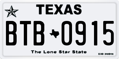 TX license plate BTB0915