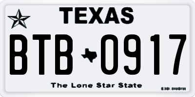 TX license plate BTB0917