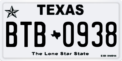 TX license plate BTB0938