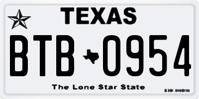 TX license plate BTB0954