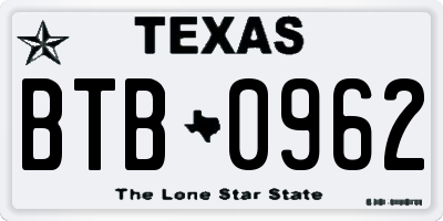 TX license plate BTB0962