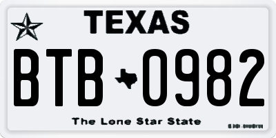 TX license plate BTB0982