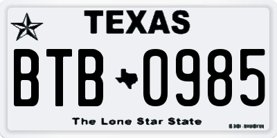 TX license plate BTB0985