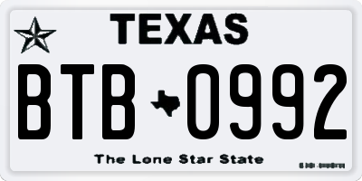 TX license plate BTB0992