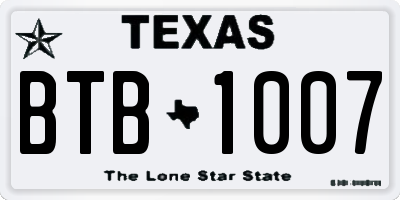 TX license plate BTB1007