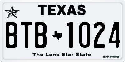 TX license plate BTB1024