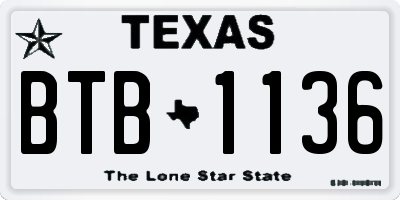 TX license plate BTB1136
