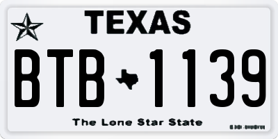 TX license plate BTB1139