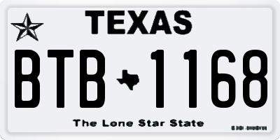 TX license plate BTB1168