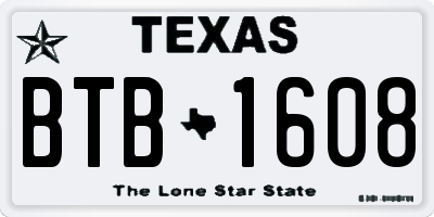 TX license plate BTB1608