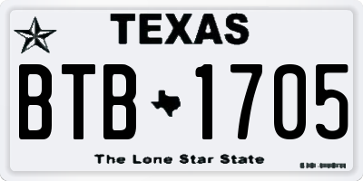 TX license plate BTB1705