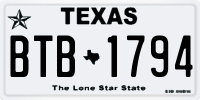TX license plate BTB1794