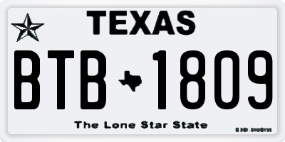 TX license plate BTB1809