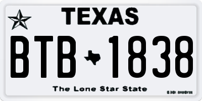 TX license plate BTB1838