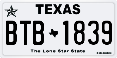 TX license plate BTB1839