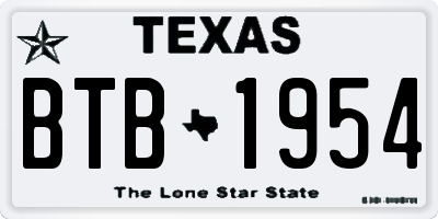 TX license plate BTB1954