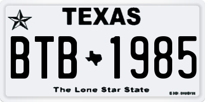 TX license plate BTB1985