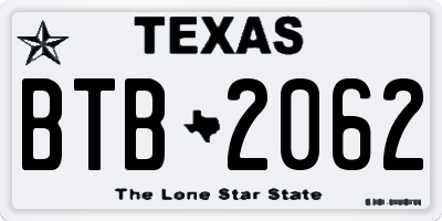 TX license plate BTB2062