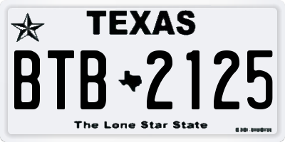 TX license plate BTB2125