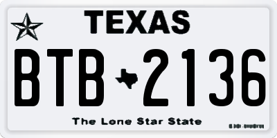 TX license plate BTB2136